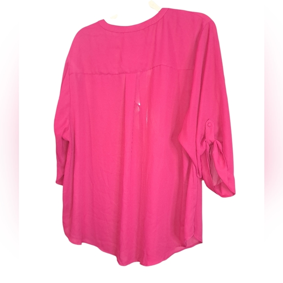 #063 Torrid 3 Harper Pink Georgette 3/4 Sleeve Blouse - Picture 2 of 4